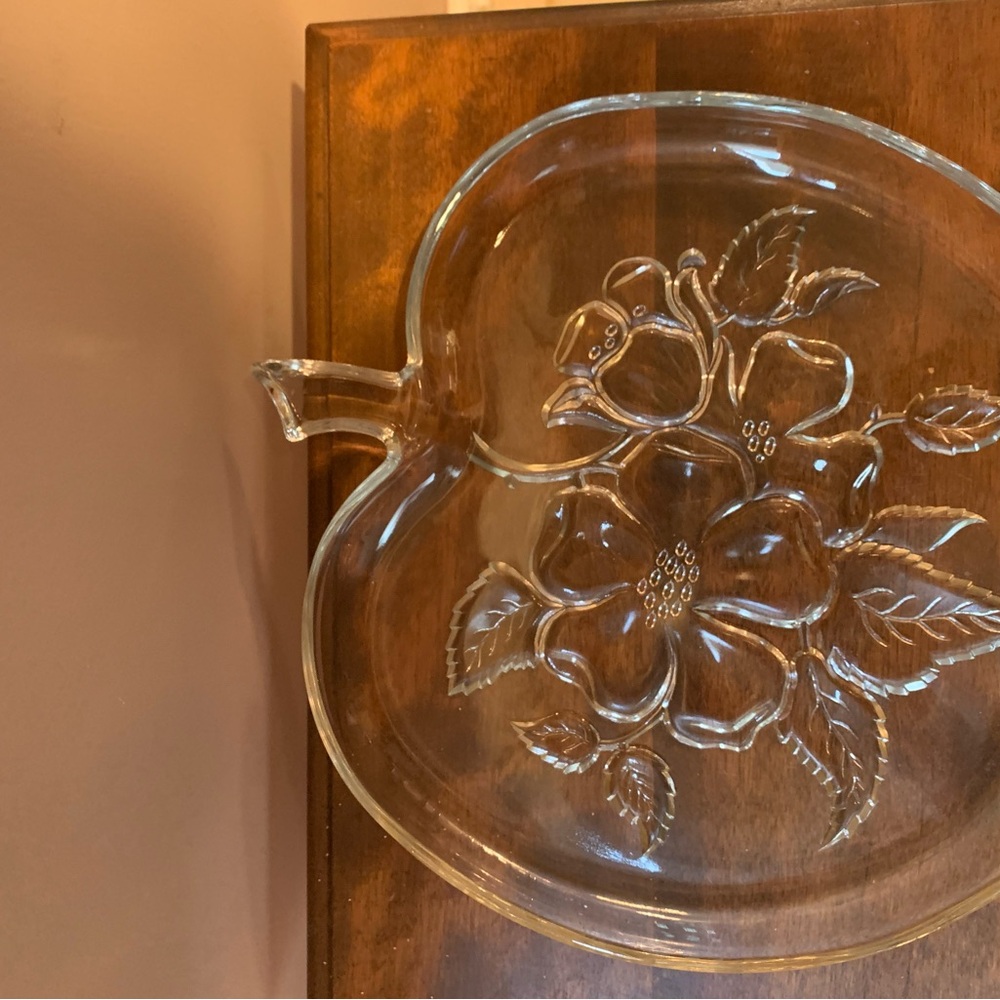 Hazel-Atlas Clear Glass Floral Serving Tray